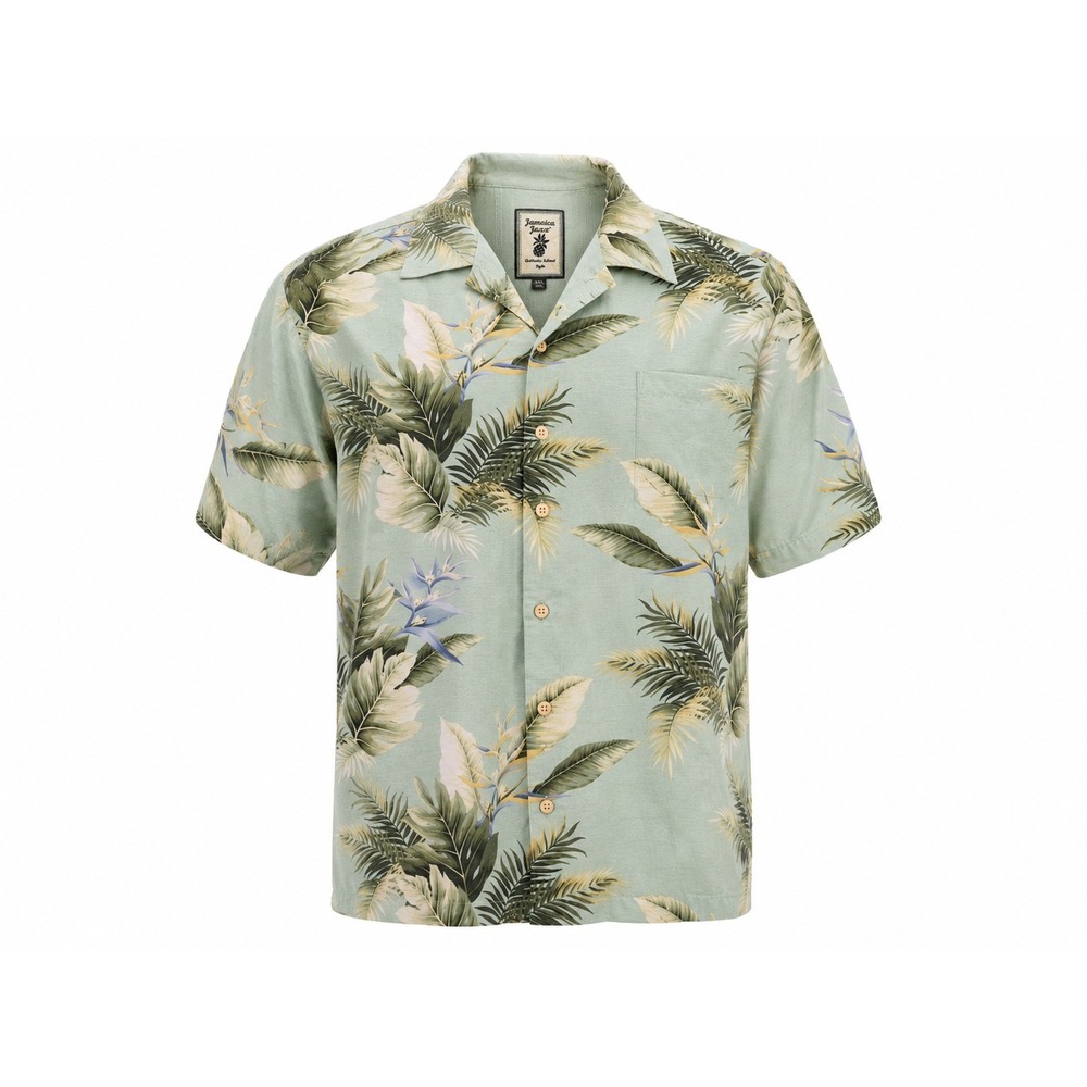 Jamaica Jaxx Mens XXL Silk Tropical Palm Print Short Sleeve Button Down Shirt